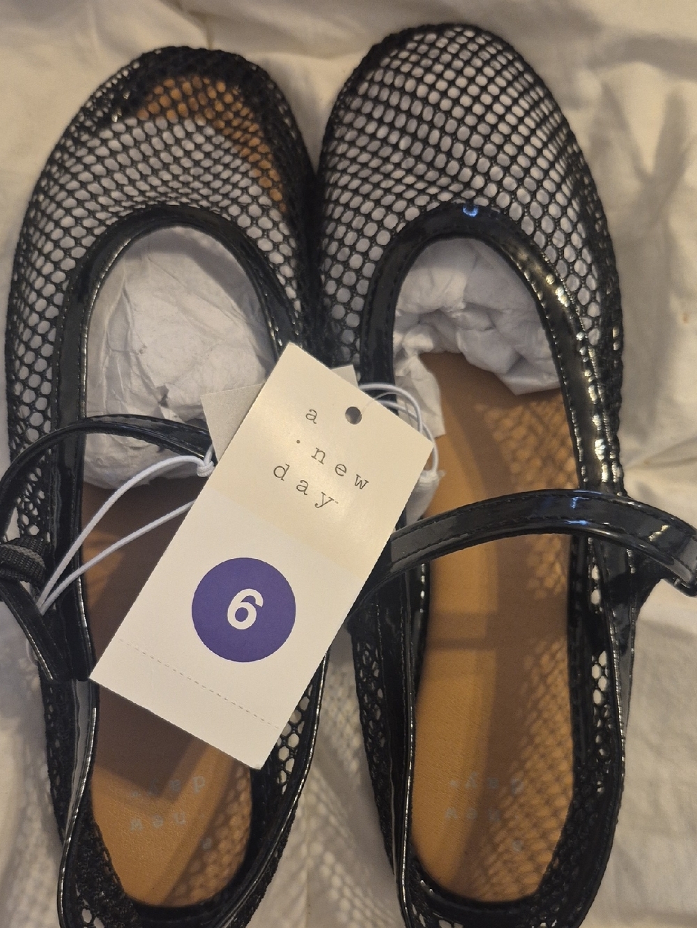 a new day Black Mesh Mary Jane Flats with Patent Trim - Women Size 6